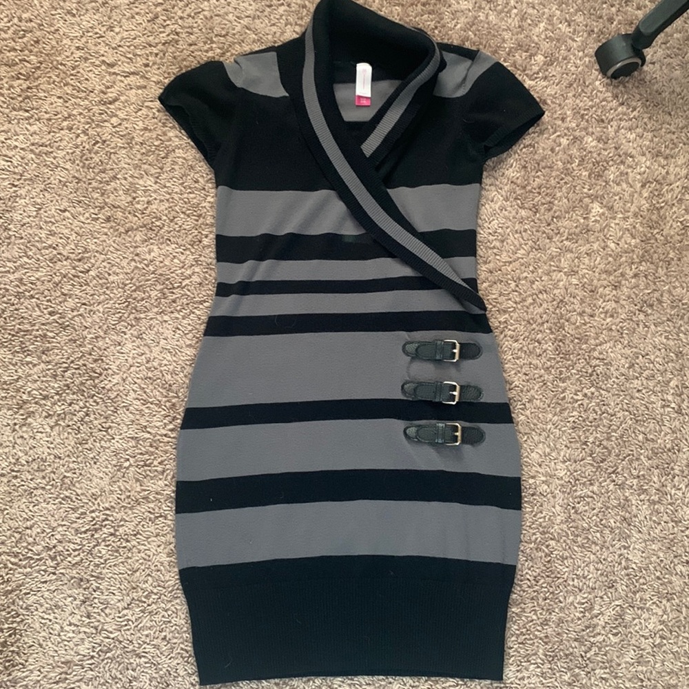 Girl’s Black and Gray Striped Sweater Dress in Size Small (3-5)